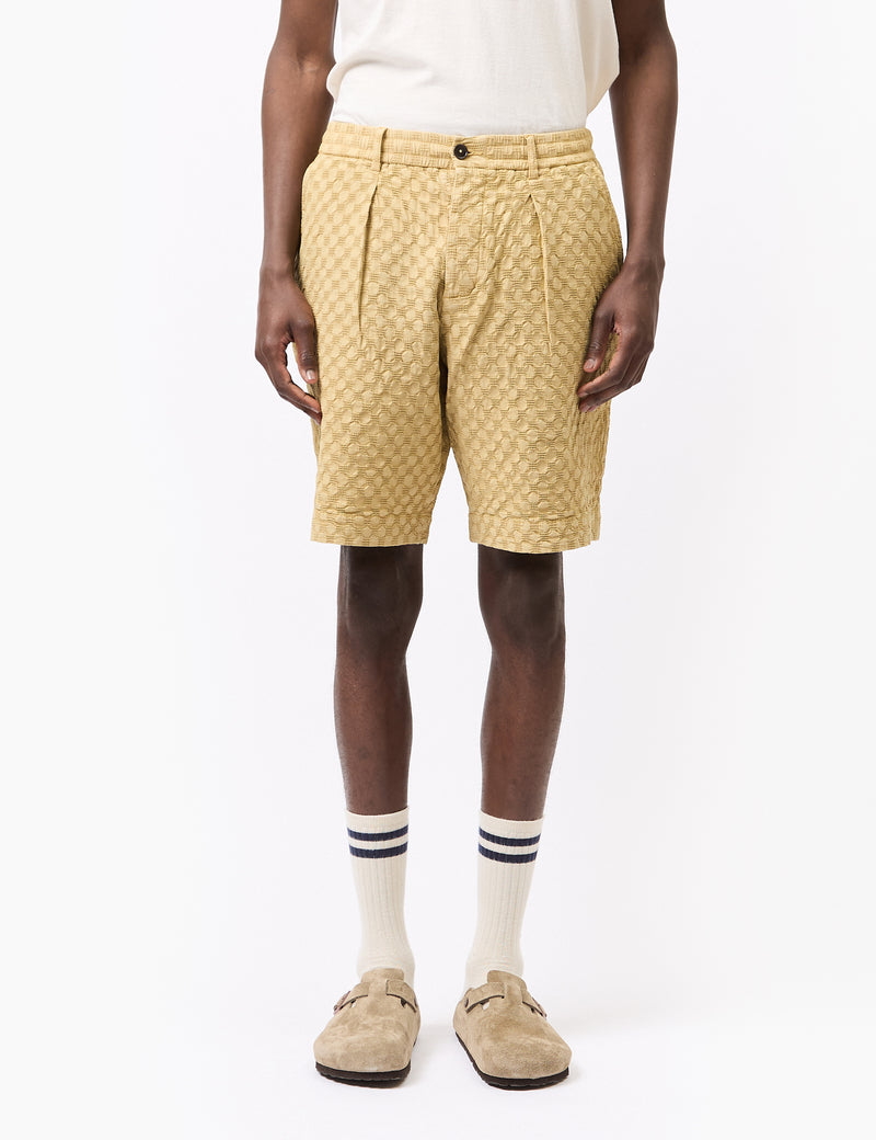 Universal Works Pleated Track Shorts (Dot Waffle) - Camel