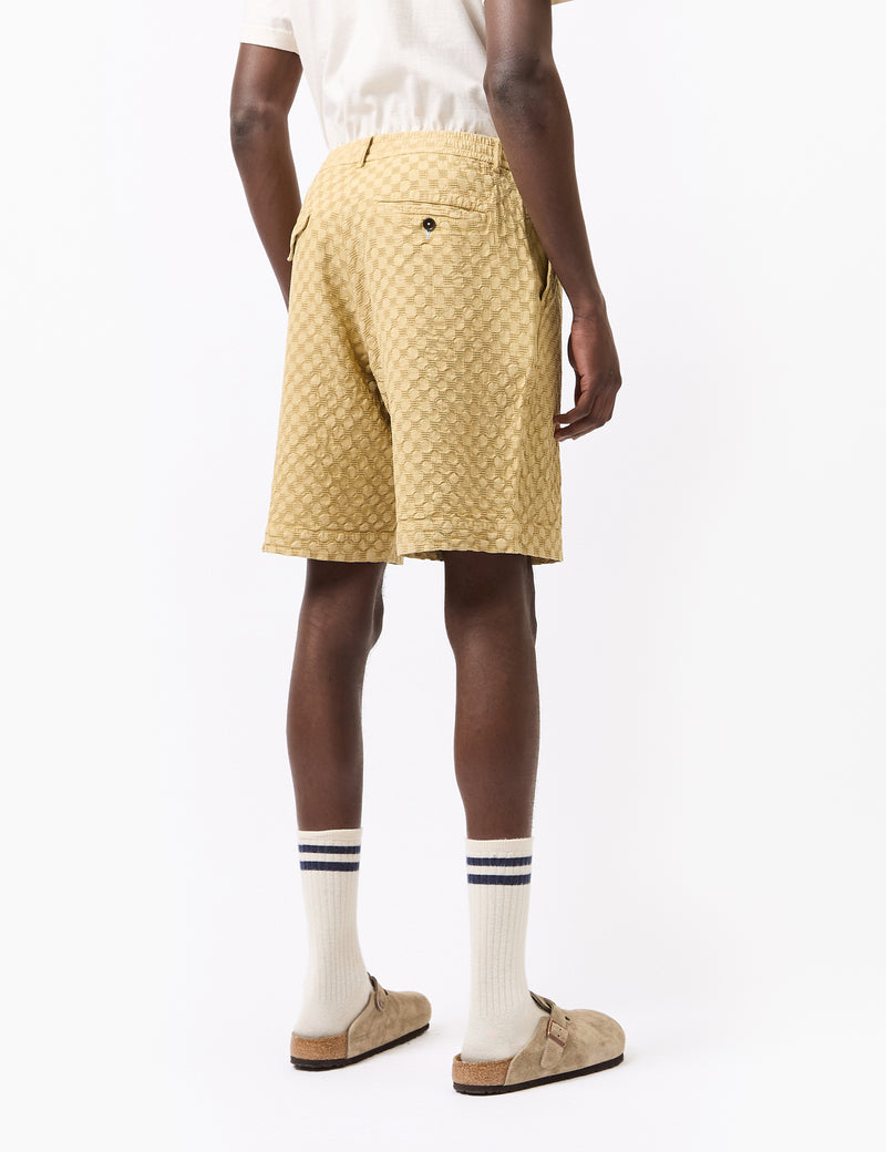 Universal Works Pleated Track Shorts (Dot Waffle) - Camel