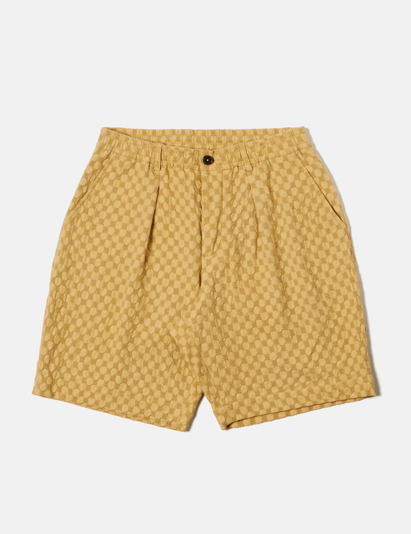 Universal Works Pleated Track Shorts (Dot Waffle) - Camel