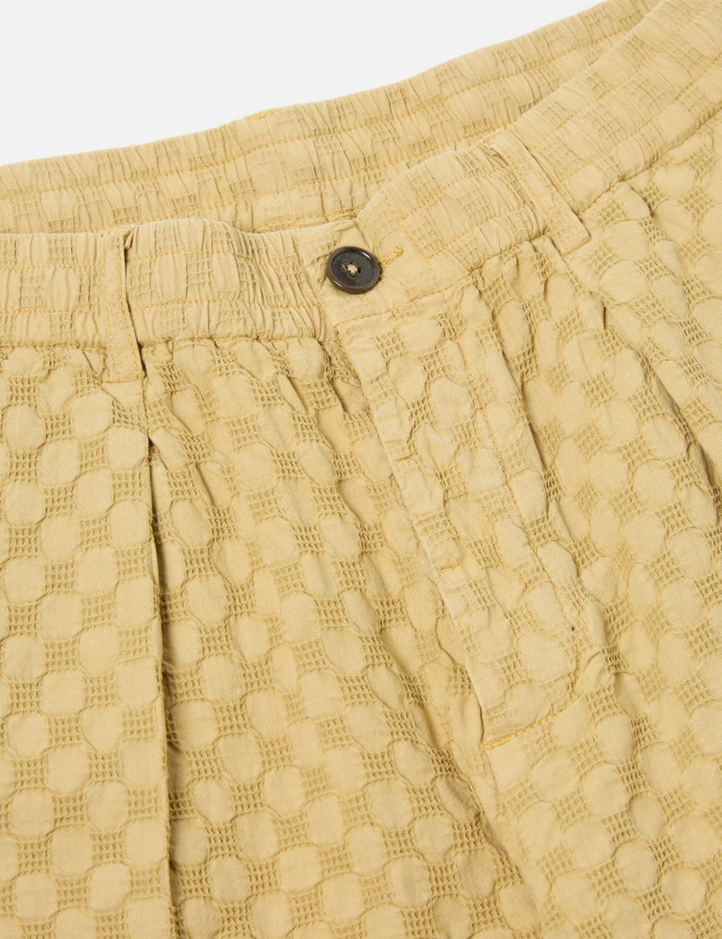 Universal Works Pleated Track Shorts (Dot Waffle) - Camel