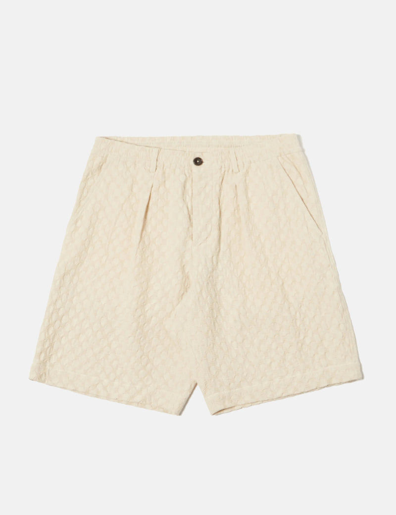 Universal Works Pleated Track Shorts (Dot Waffle) - Ecru