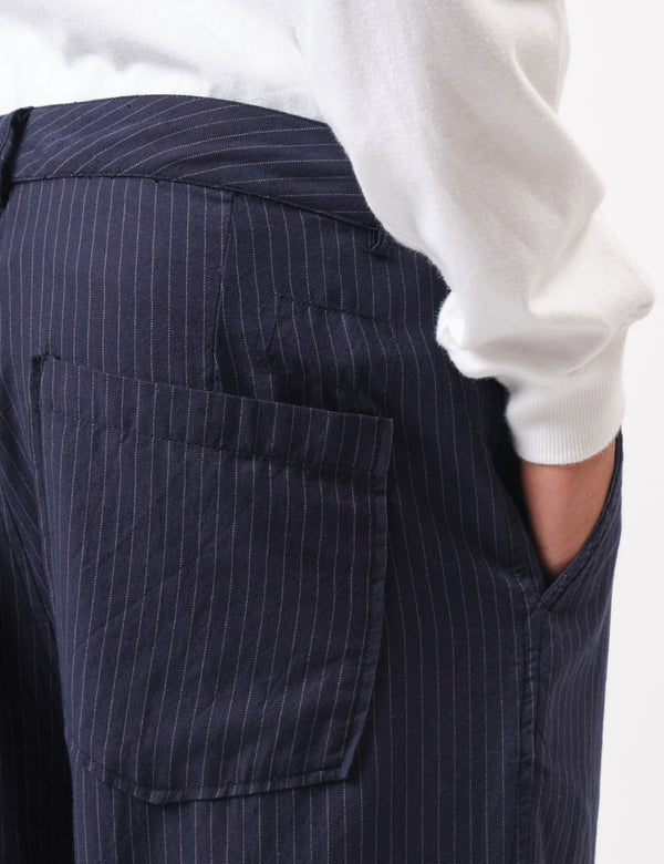 Universal Works Duke Pant (Cotton Pinstripe) - Navy Blue