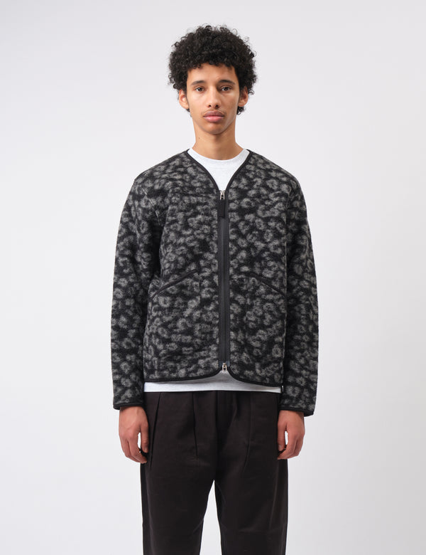 Universal Works Zip Liner Fleece Jacket (Leopard) - Black/Charcoal