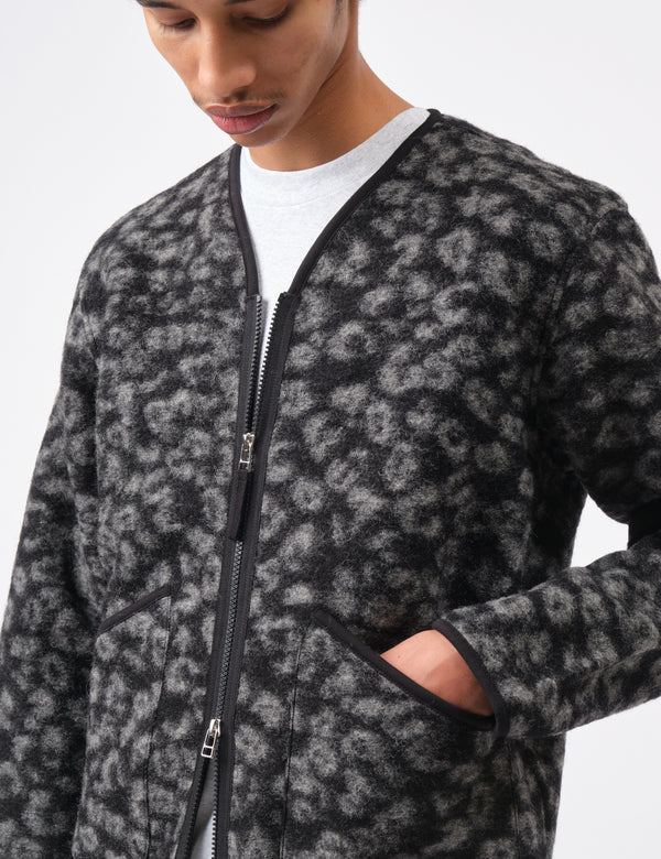 Universal Works Zip Liner Fleece Jacket (Leopard) - Black/Charcoal