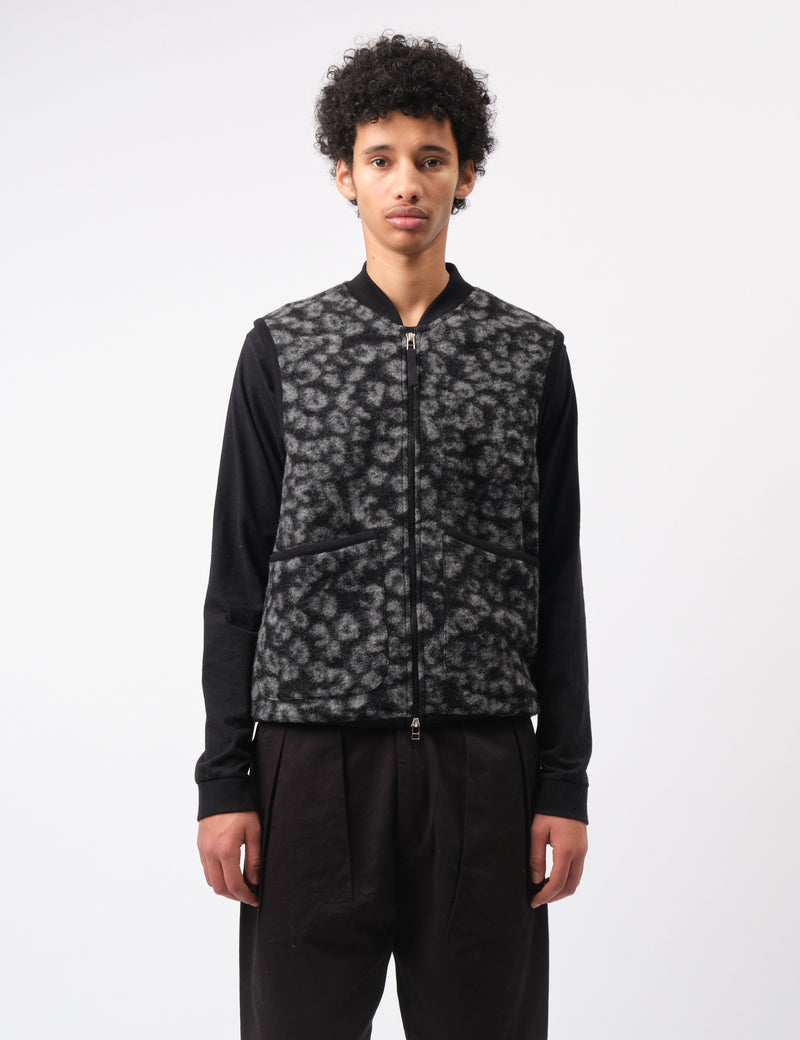 Universal Works Zip Fleece Waistcoat (Leopard) - Black/Charcoal