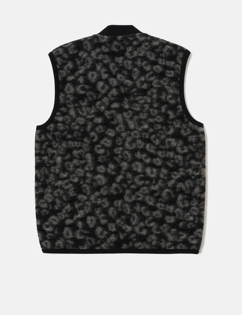 Universal Works Zip Fleece Waistcoat (Leopard) - Black/Charcoal