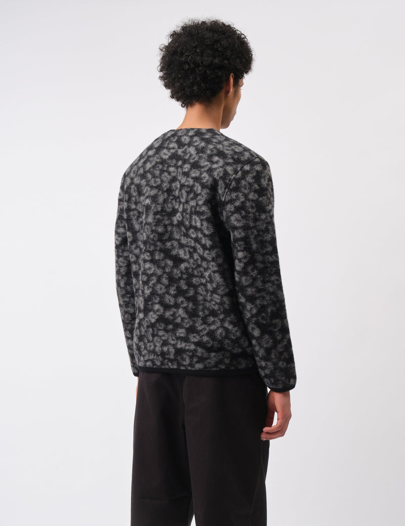 Universal Works Fleece Cardigan (Leopard) - Black/Charcoal