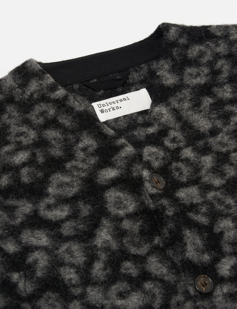 Universal Works Fleece Cardigan (Leopard) - Black/Charcoal