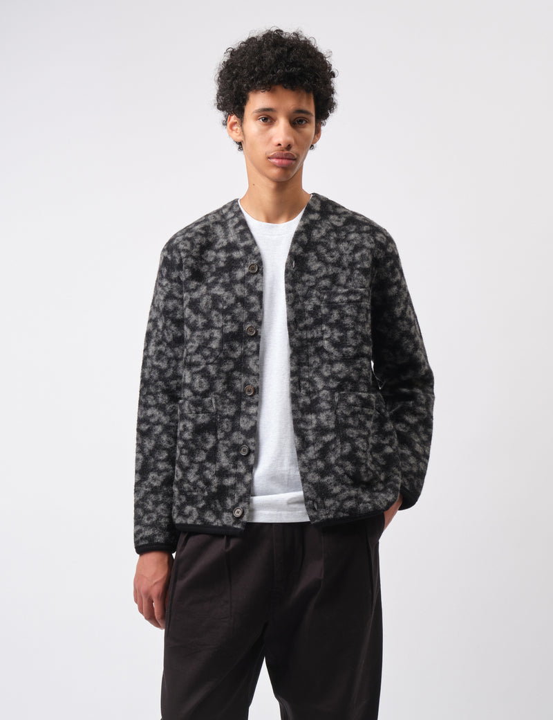 Universal Works Fleece Cardigan (Leopard) - Black/Charcoal