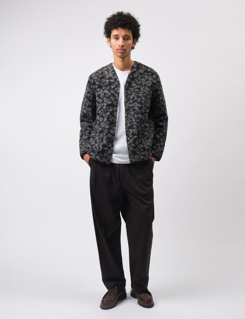 Universal Works Fleece Cardigan (Leopard) - Black/Charcoal