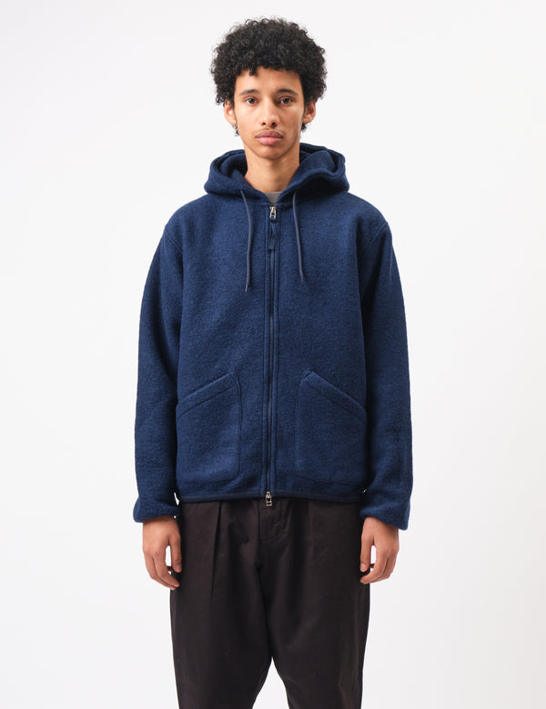 Universal Works Travel Wool Fleece Hoodie - Indigo Blue