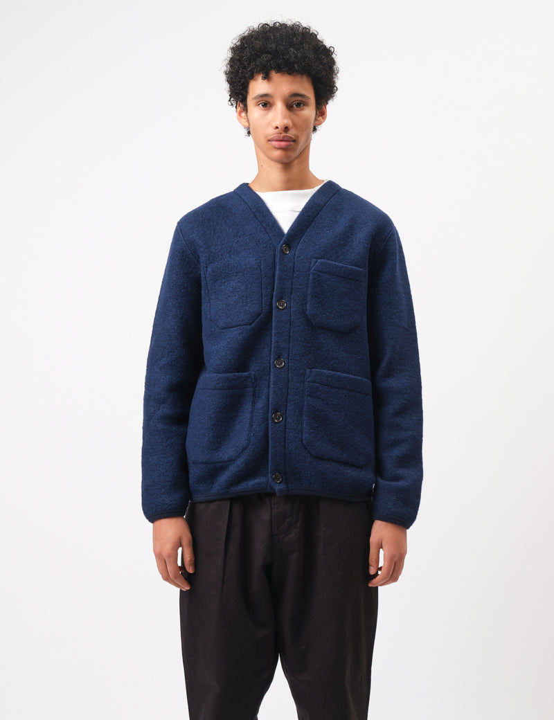 Universal Works Wool Fleece Cardigan - Indigo Blue