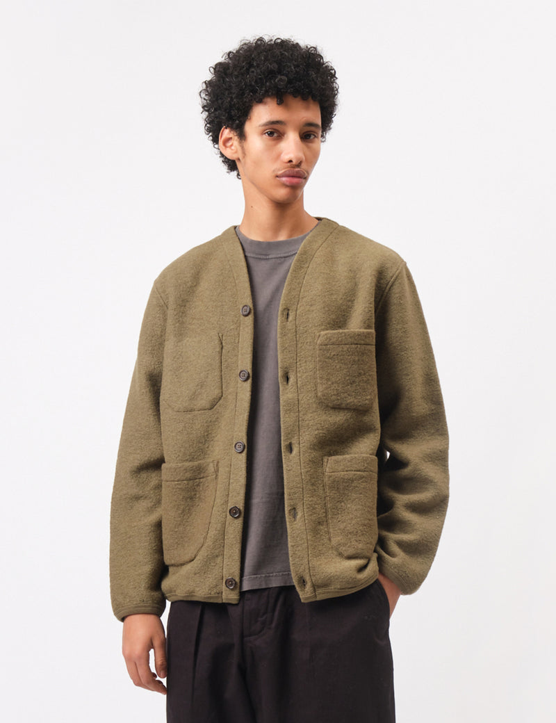 Universal Works Wool Fleece Cardigan - Lovat Green