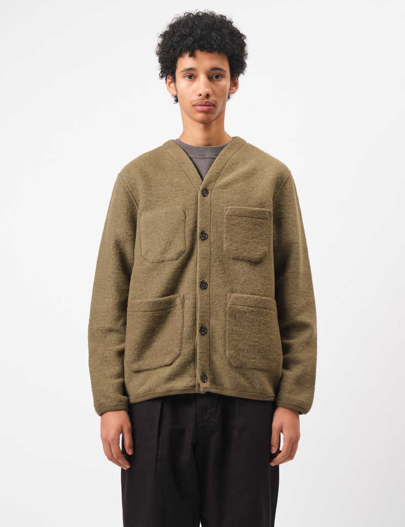 Universal Works Wool Fleece Cardigan - Lovat Green