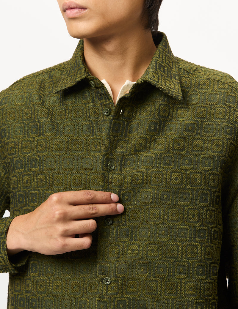 Percival Antique Moquette Shirt (Wool Blend) - Forest Green