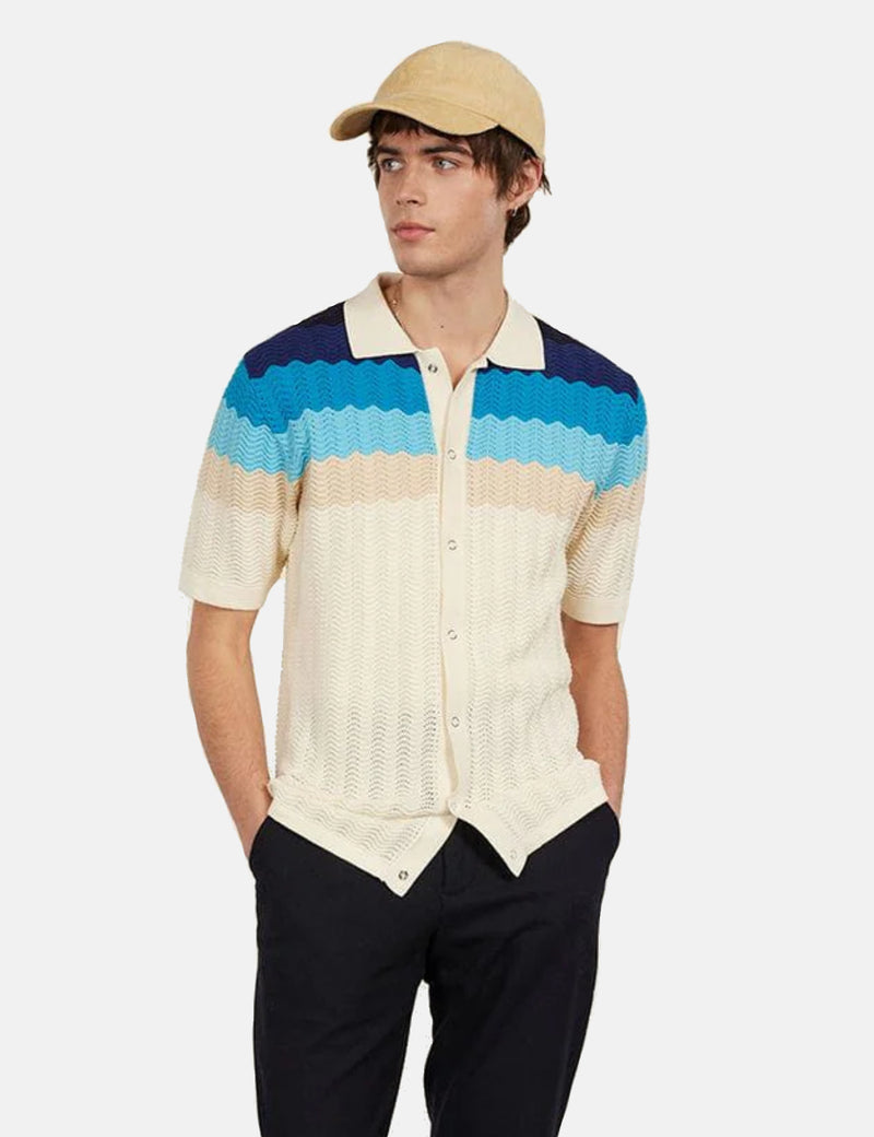 Percival Gum Drop Knitted Shirt (Cotton) -  Blue