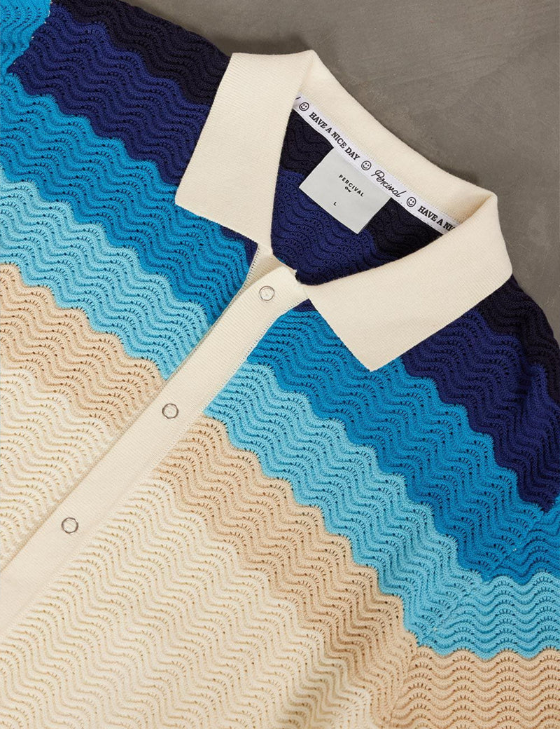 Percival Gum Drop Knitted Shirt (Cotton) -  Blue