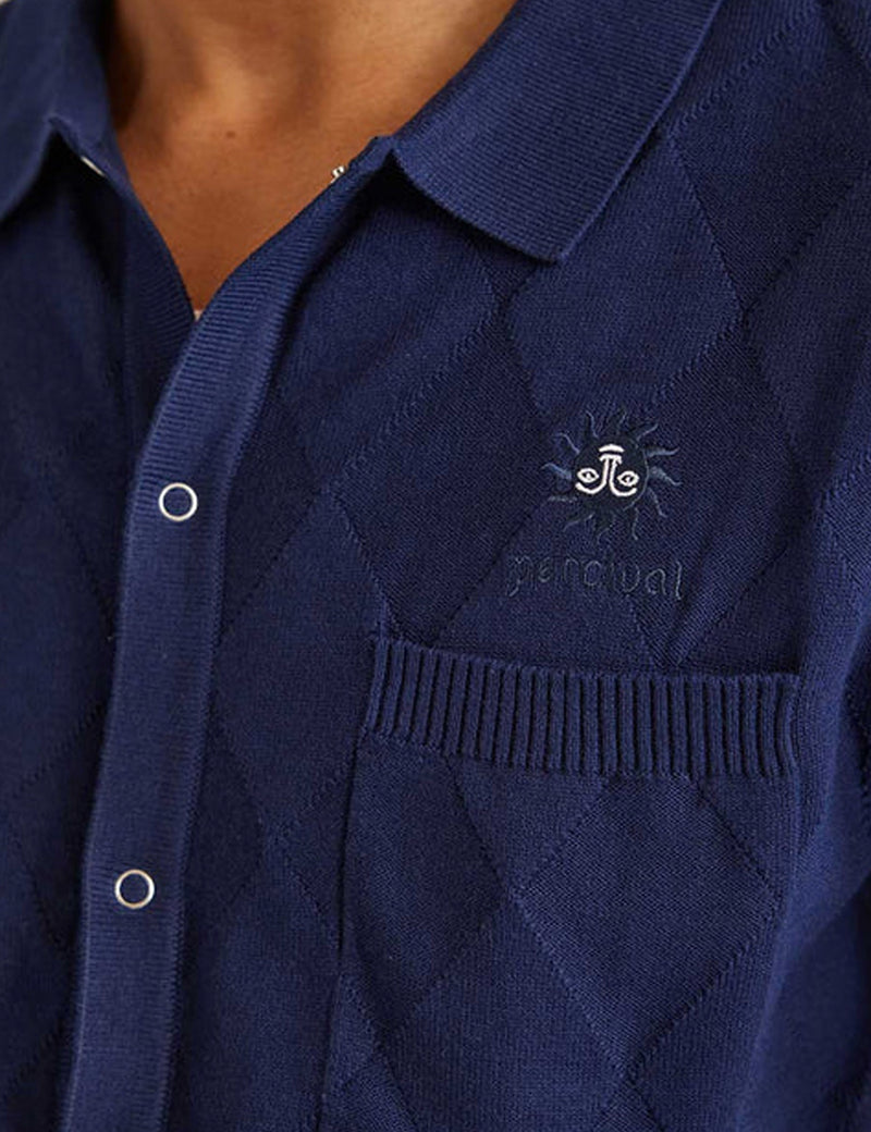 Percival Intarsia Diamond Shirt - Navy Blue