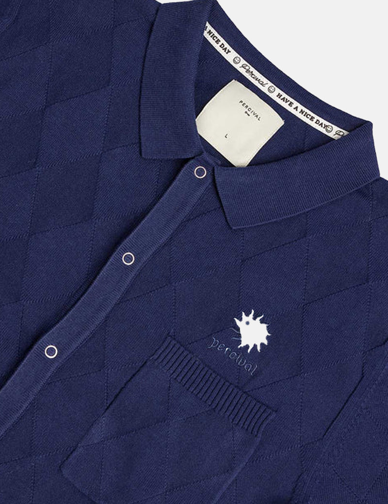 Percival Intarsia Diamond Shirt - Navy Blue