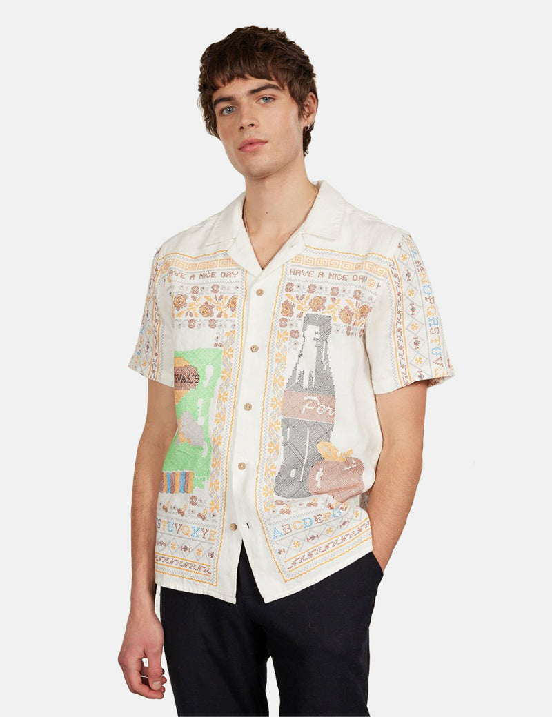 Percival Meal Deal Cross Stitch Linen Shirt - White