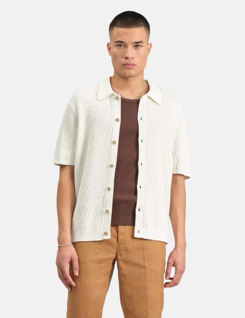 Wax London Tellaro Short Sleeve Shirt (Honeycomb Cable) - Ecru