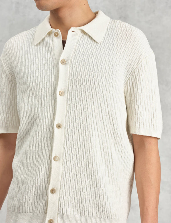 Wax London Tellaro Short Sleeve Shirt (Honeycomb Cable) - Ecru