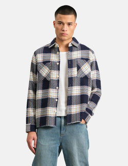 Wax London Whiting Overshirt (Hutton Check) - Navy Blue/Multi