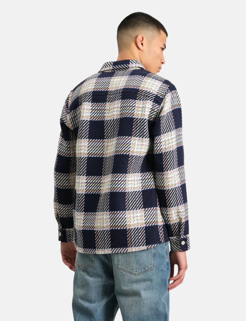 Wax London Whiting Overshirt (Hutton Check) - Navy Blue/Multi