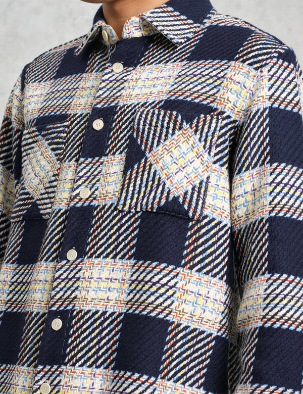 Wax London Whiting Overshirt (Hutton Check) - Navy Blue/Multi