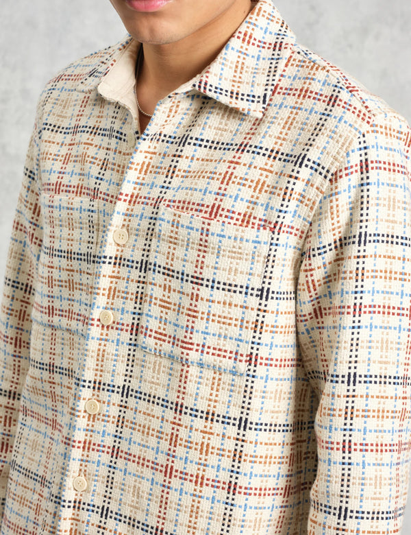 Wax London Whiting Overshirt (Yard Check) - Ecru/Multi