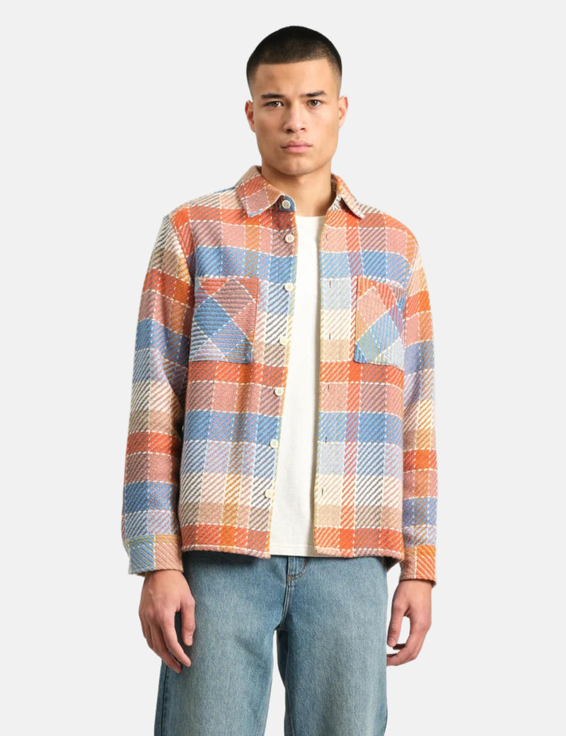 Wax London Whiting Overshirt (Pike Check) - Orange/Blue