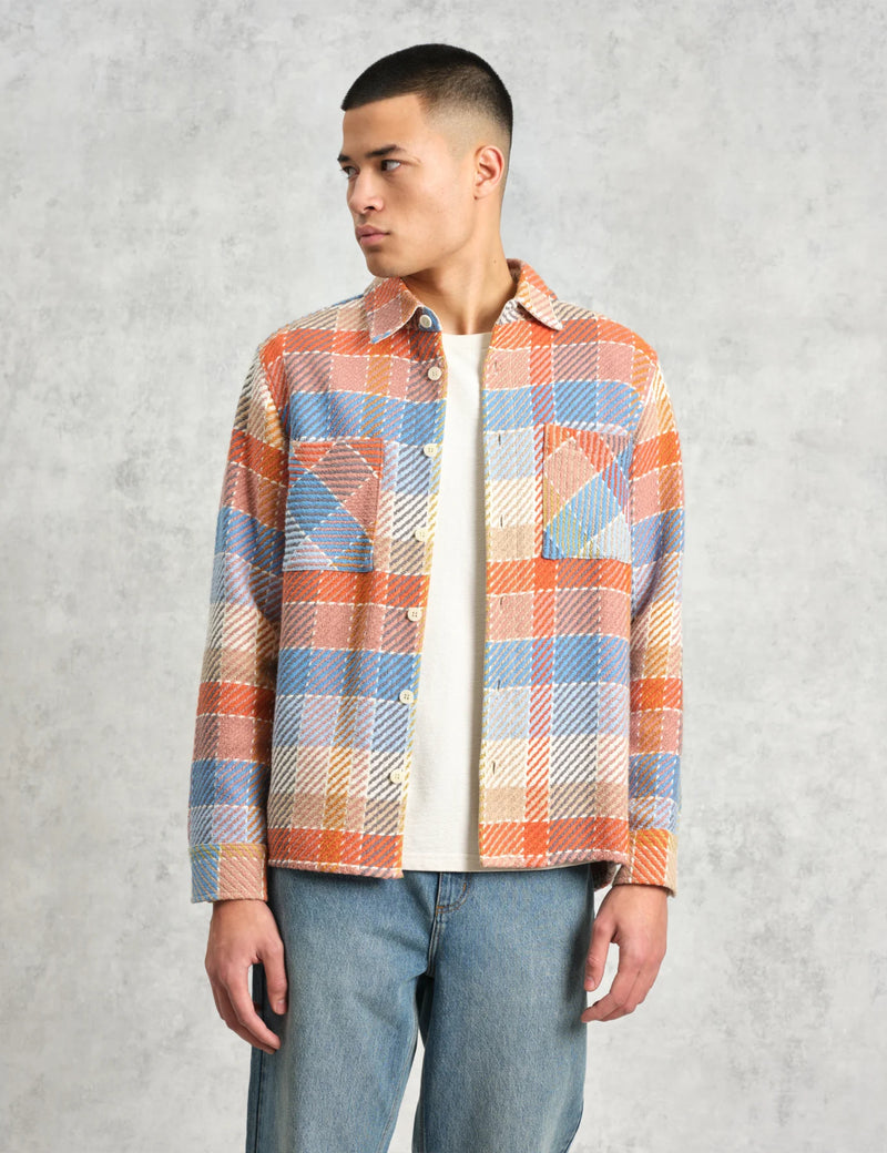 Wax London Whiting Overshirt (Pike Check) - Orange/Blue