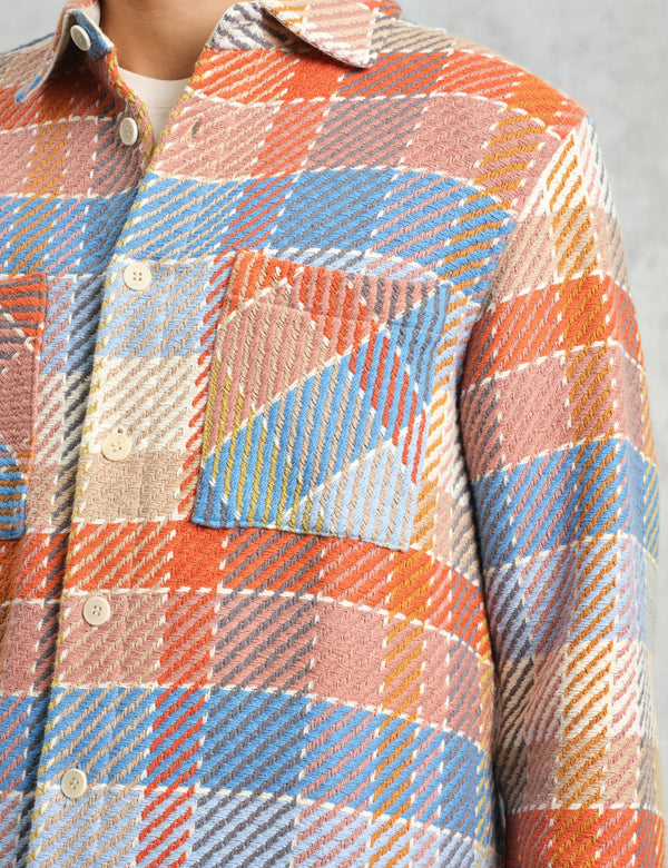 Wax London Whiting Overshirt (Pike Check) - Orange/Blue