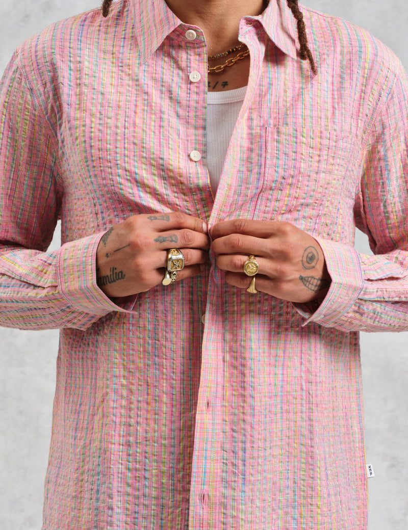 Wax London Rove Shirt (Space Dye Check) - Pink/Multi