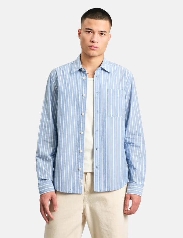 Wax London Rove Stripe Shirt (Poplin) - Blue