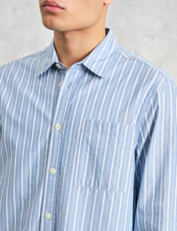 Wax London Rove Stripe Shirt (Poplin) - Blue