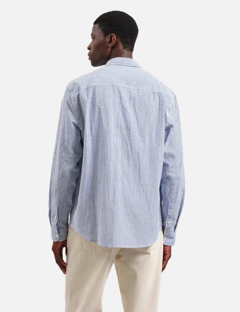 Wax London Rove Stripe Shirt (Seersucker) - Blue