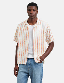 Wax London Didcot Short Sleeve Shirt (Loom Stripe) - Ecru/Orange