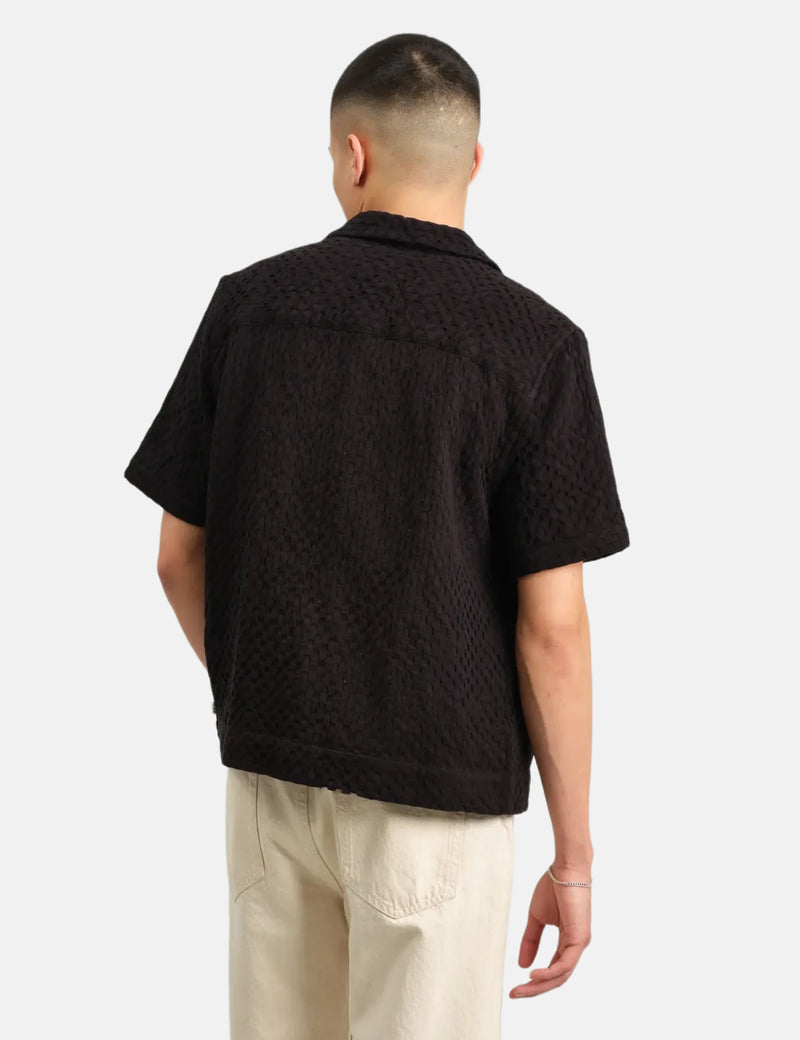 Wax London Lido Short Sleeve Shirt (Box Dobby) - Black