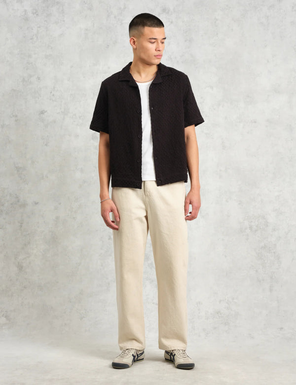 Wax London Lido Short Sleeve Shirt (Box Dobby) - Black