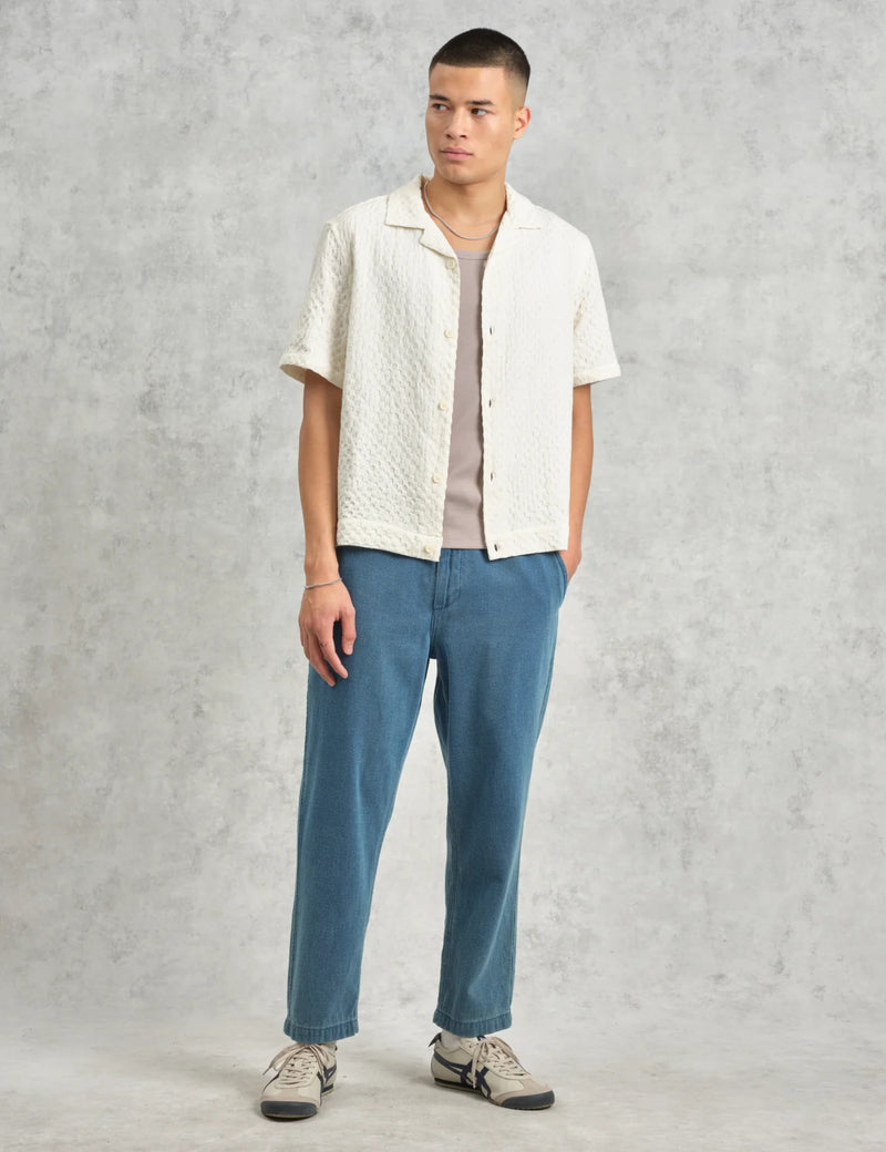 Wax London Lido Short Sleeve Shirt (Box Dobby) - Ecru