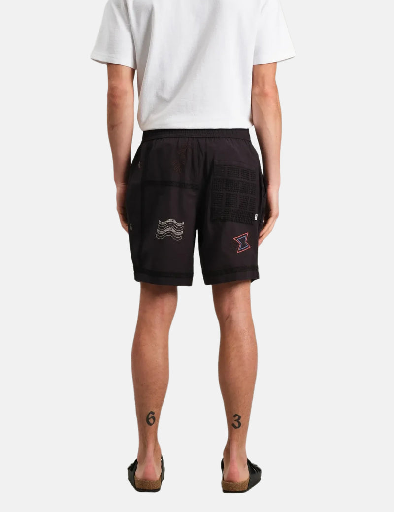 Wax London Kurt Shorts (Doodle Embroidery) - Navy Blue/Multi