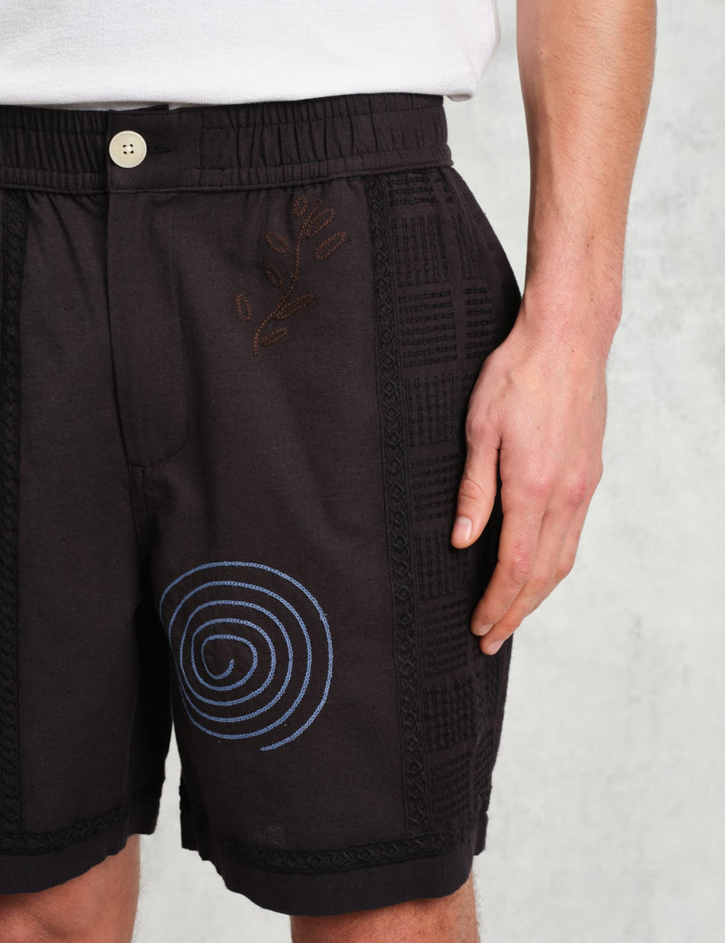 Wax London Kurt Shorts (Doodle Embroidery) - Navy Blue/Multi