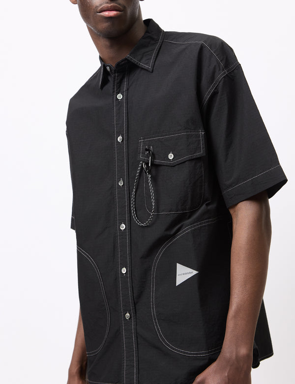 and Wander C/N Rip Short Sleeve Shirt - Black