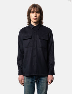 Nudie Jeans Sten Wool Solid Shirt - Navy Blue