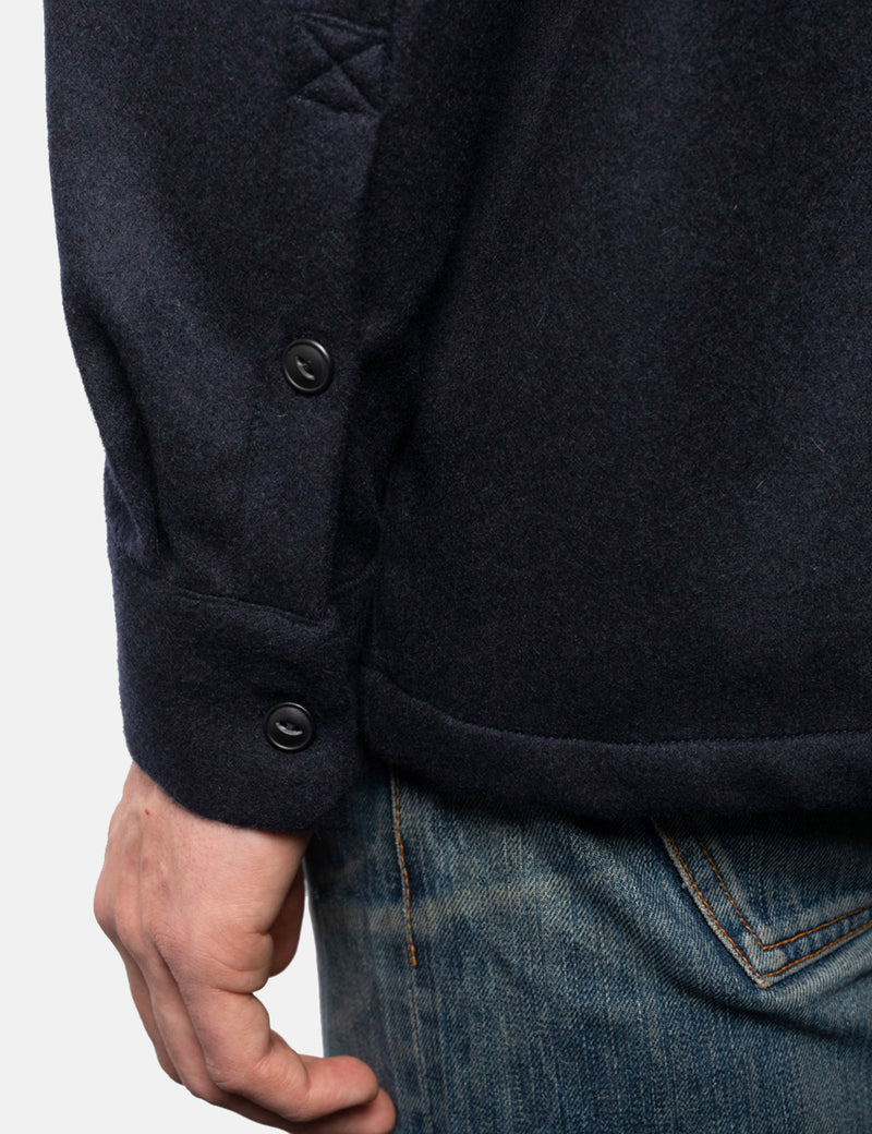 Nudie Jeans Sten Wool Solid Shirt - Navy Blue