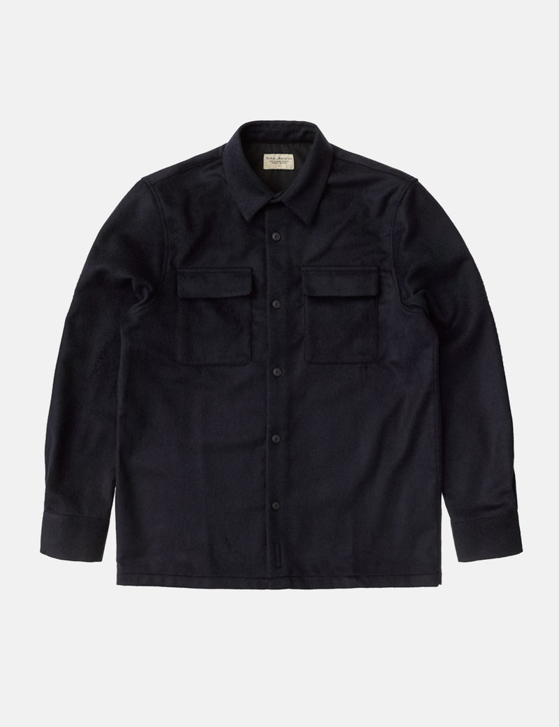 Nudie Jeans Sten Wool Solid Shirt - Navy Blue