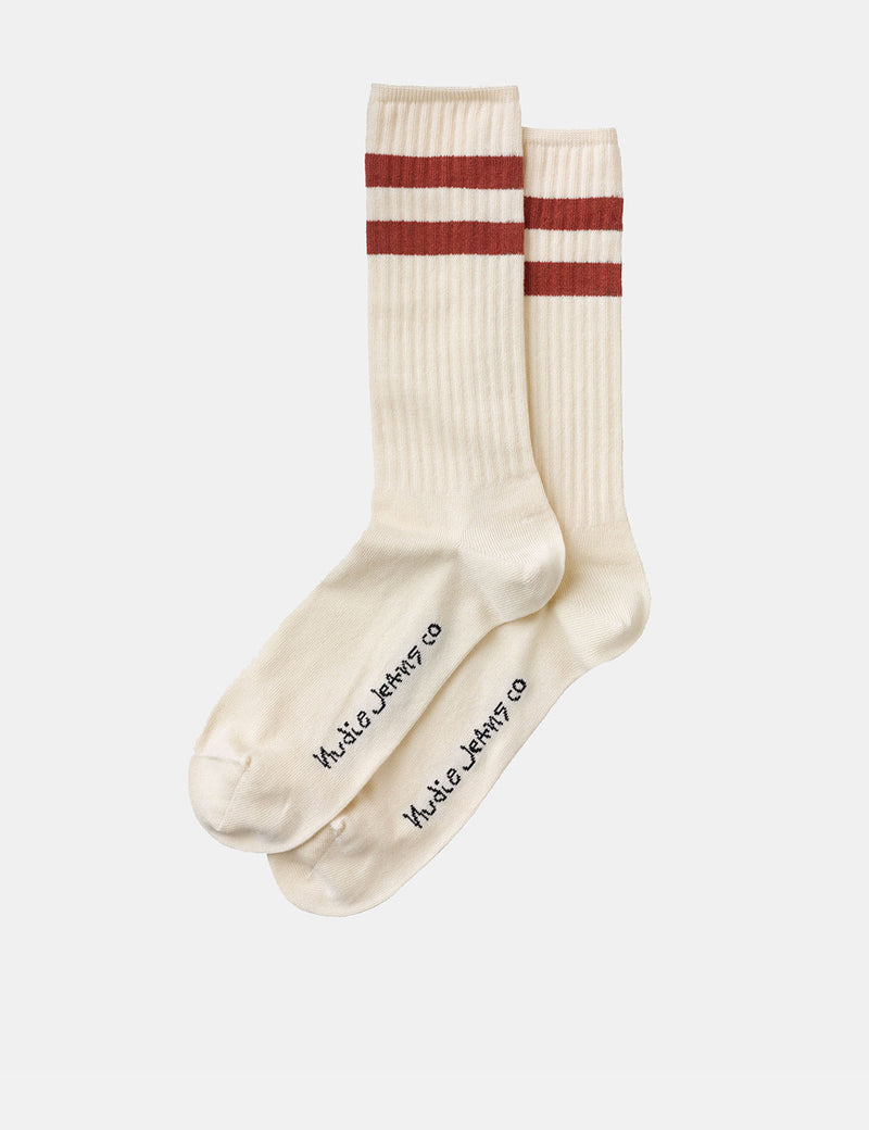 Chaussettes Nudie Amundsson Sport - Blanc Cassé/Rouge