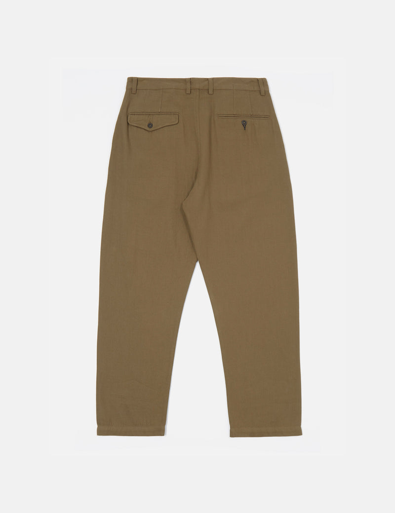 Universal Works Pantalon Double Plis (Large/Fuselé) - Vert Olive