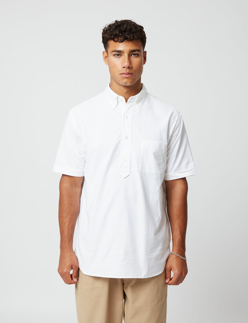 BEAMS PLUS - Broad Band Collar Pullover Shirt in White – gravitypope